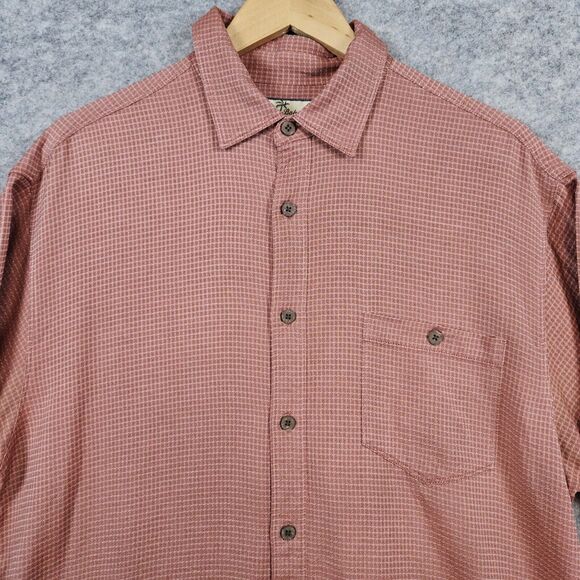 Tommy Bahama Men's 100% Silk Shirt Size M Burnt Orange Checks UNDERARM WEAR FLAW - Picture 2 of 16